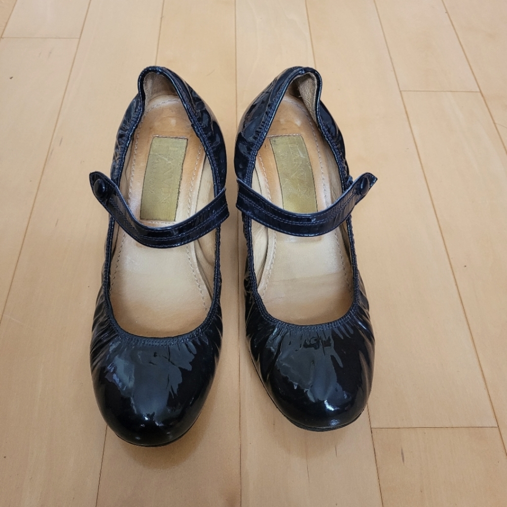 Lanvin Patent Dark Navy Mary Jane Pumps